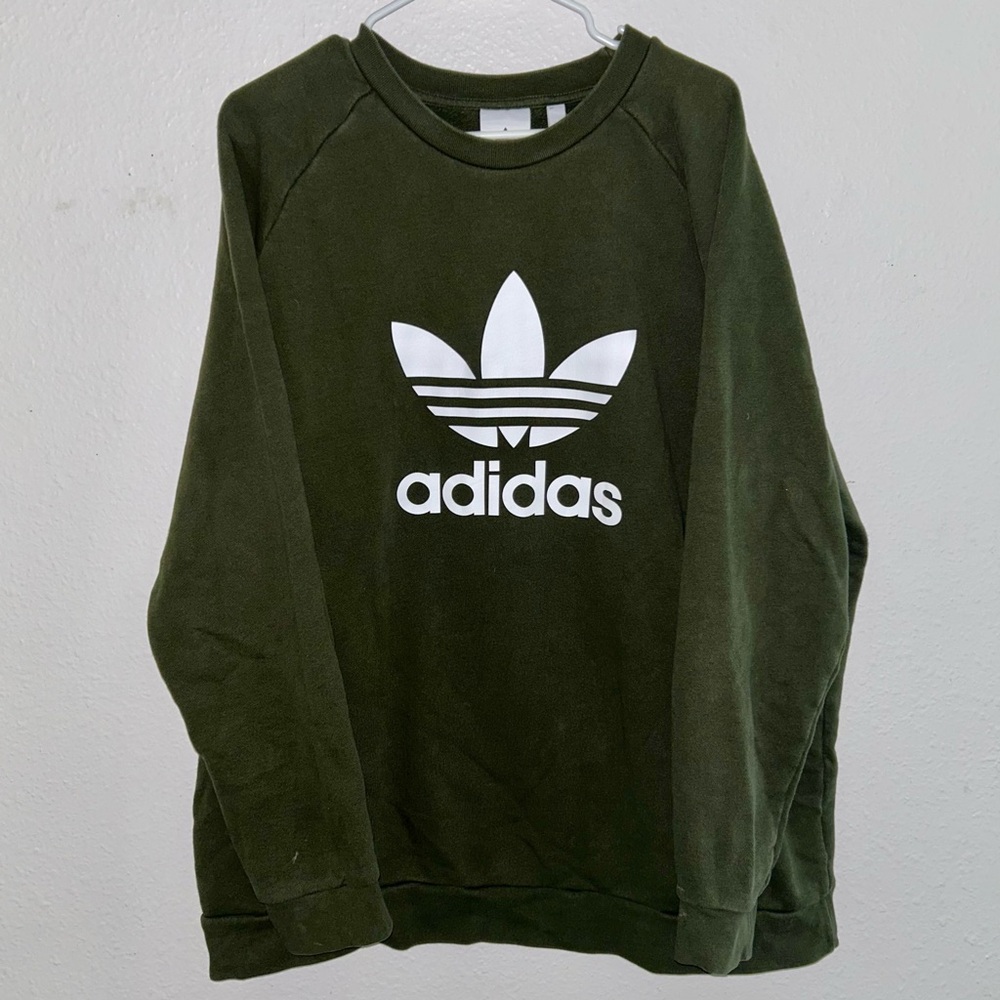 Dark Forest Green Old School Adidas Logo Crewneck Sweatshirt Men Size XXL